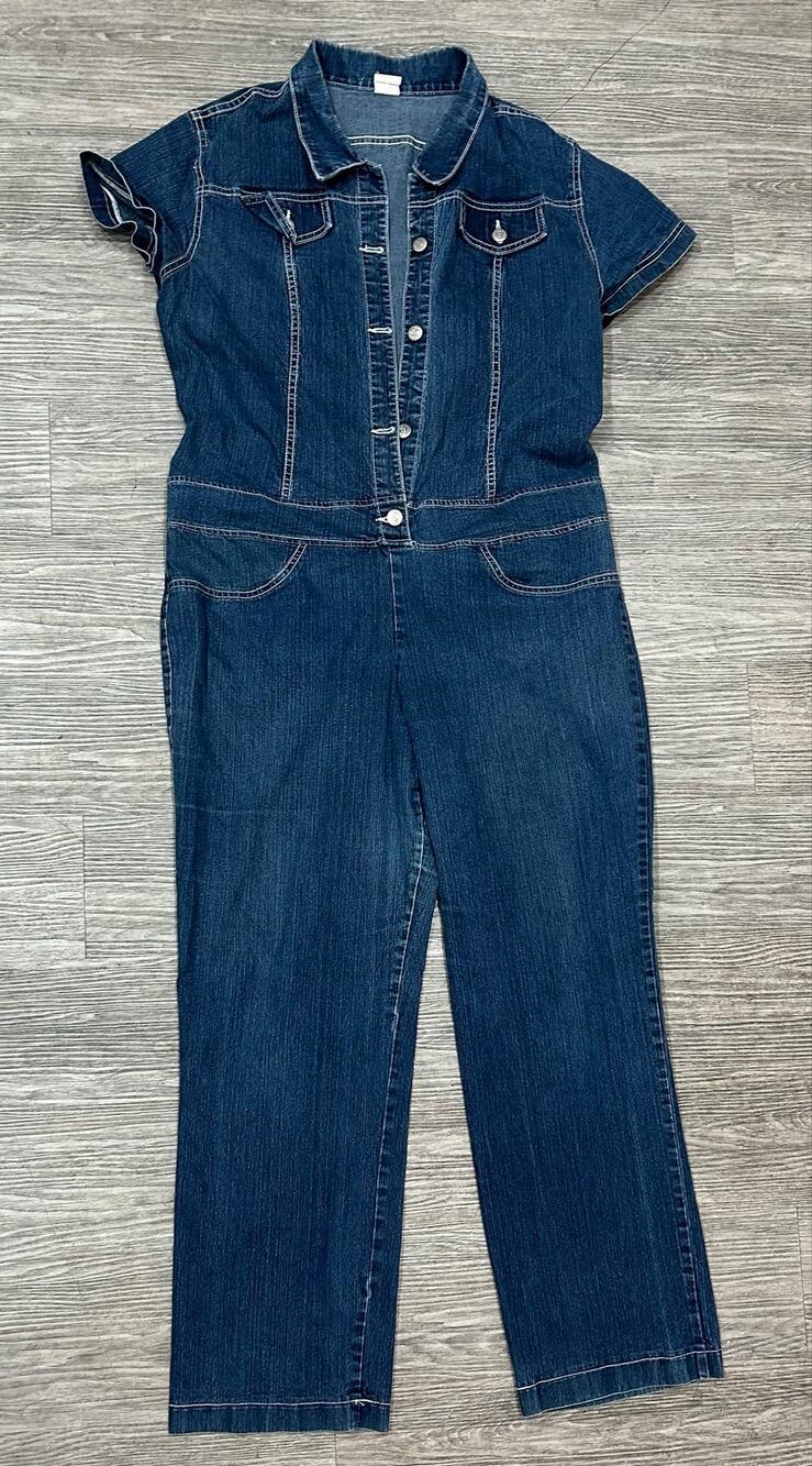 Watch L.A. Womens Plus Sz 3X Denim Jumpsuit Dark Wash Short Sleeve Button Front